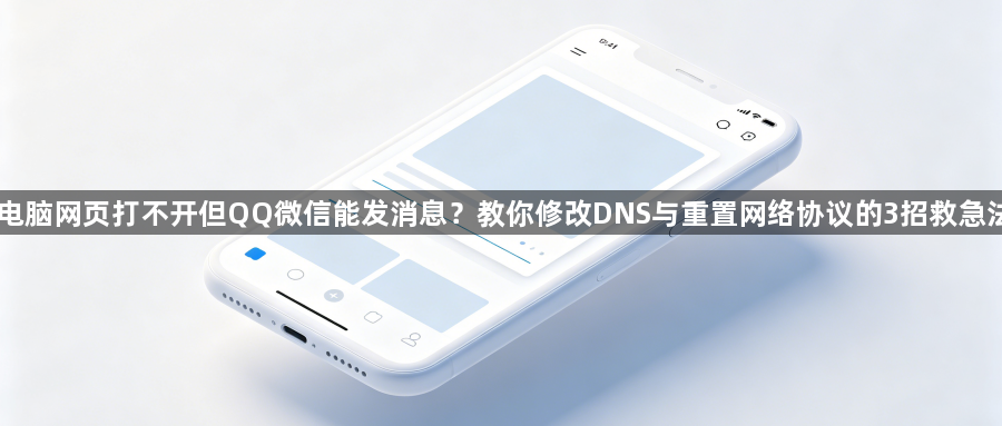 电脑网页打不开但QQ微信能发消息？教你修改DNS与重置网络协议的3招救急法1